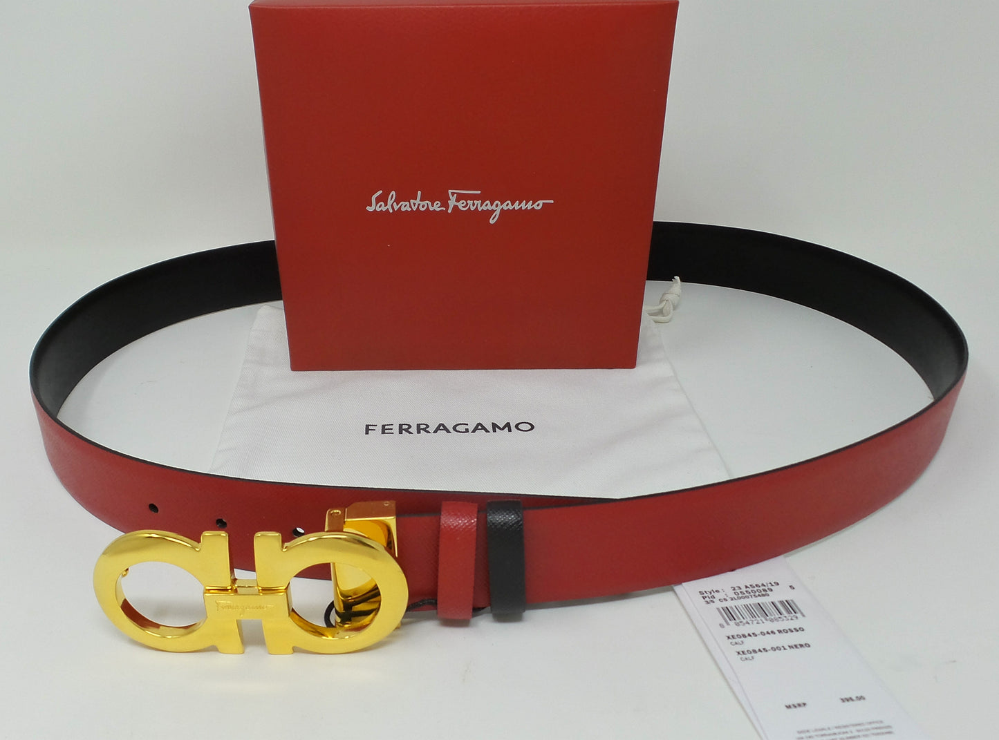 Black / Red Reversible And Adjustable Belt Medium Gold Buckle