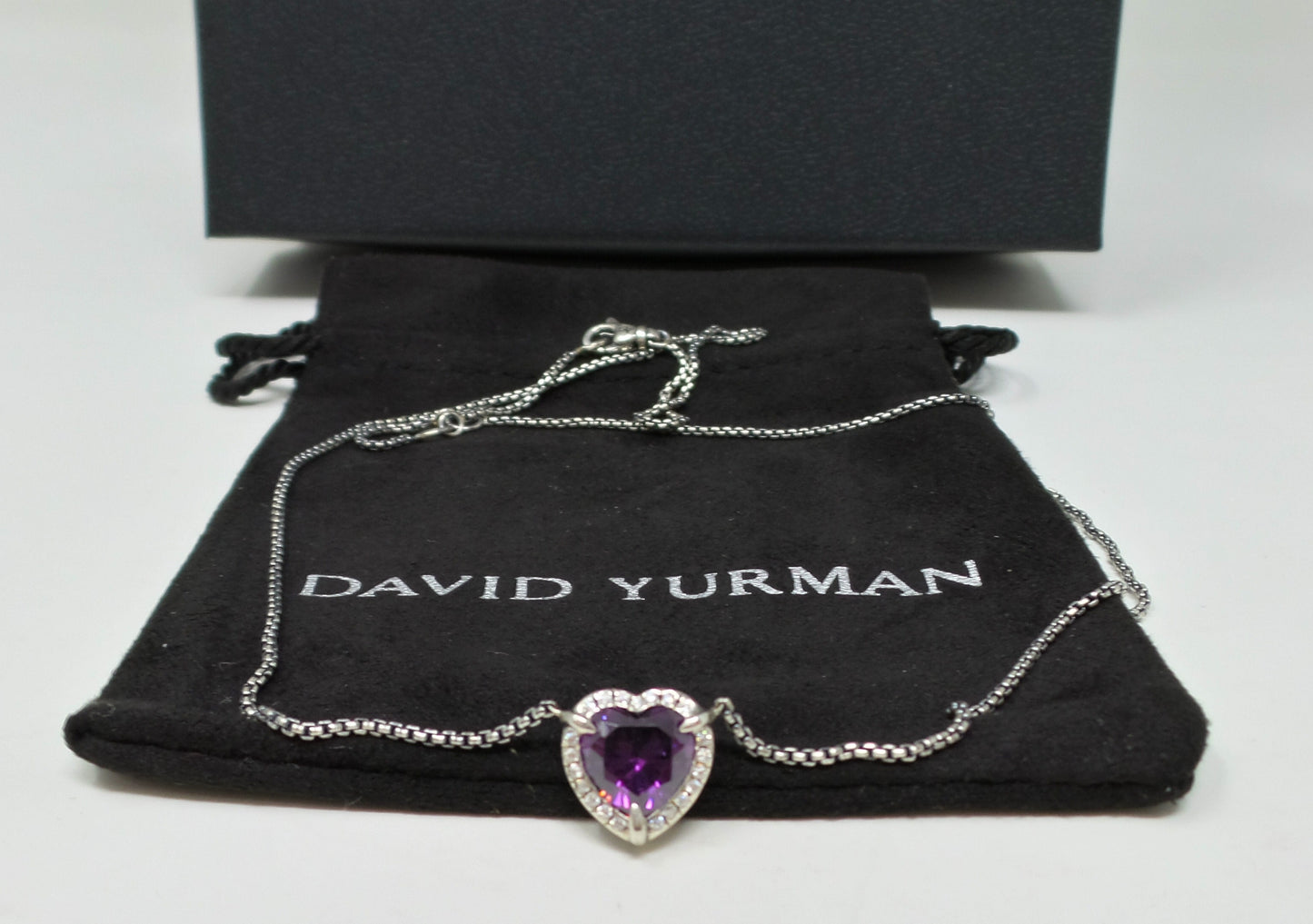 Chatelaine Necklace With Amethyst Heart Pendant Sterling Silver