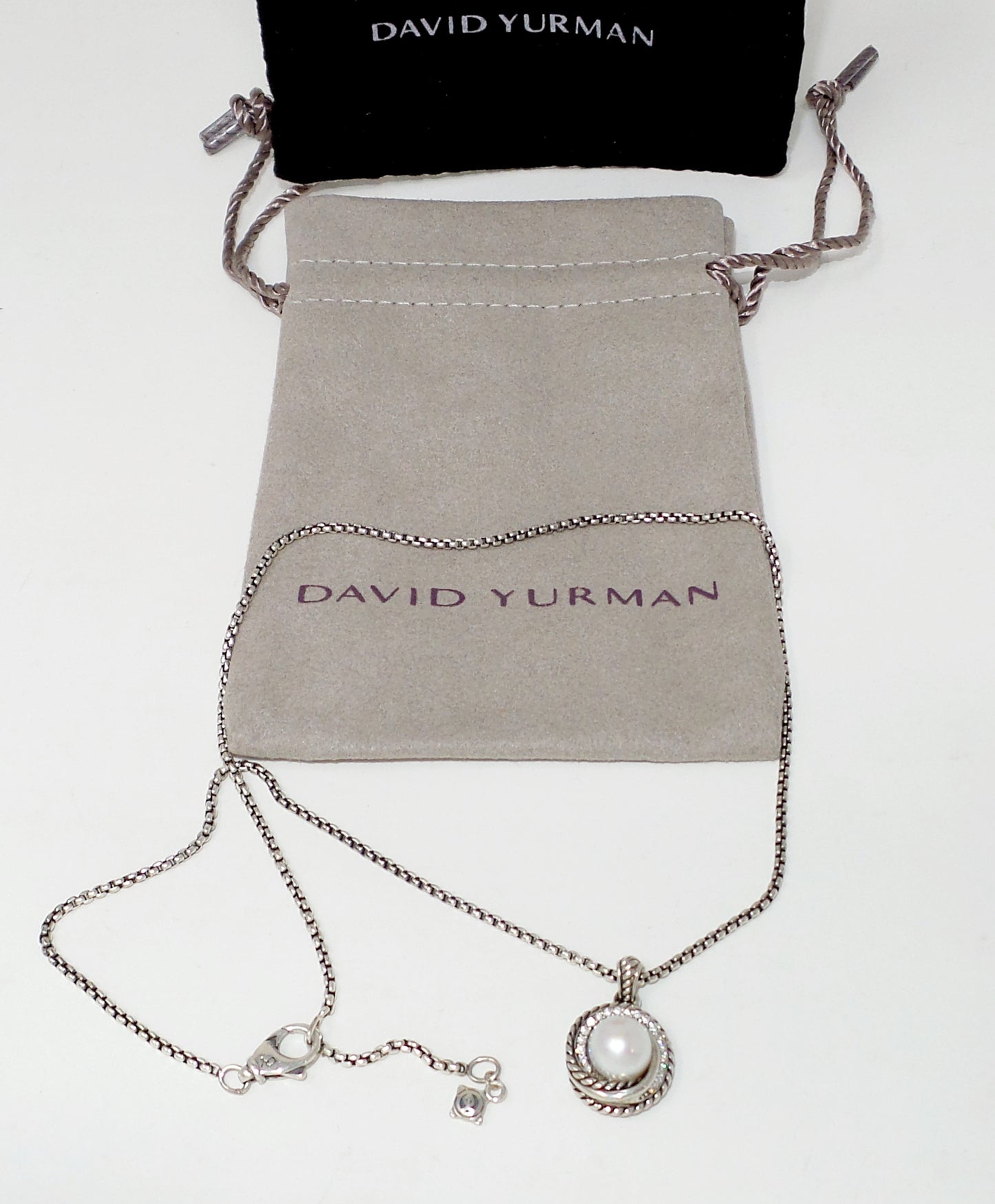 Sterling Silver 925 Crossover Pearl Necklace With 17" Inch Baby Box Chain