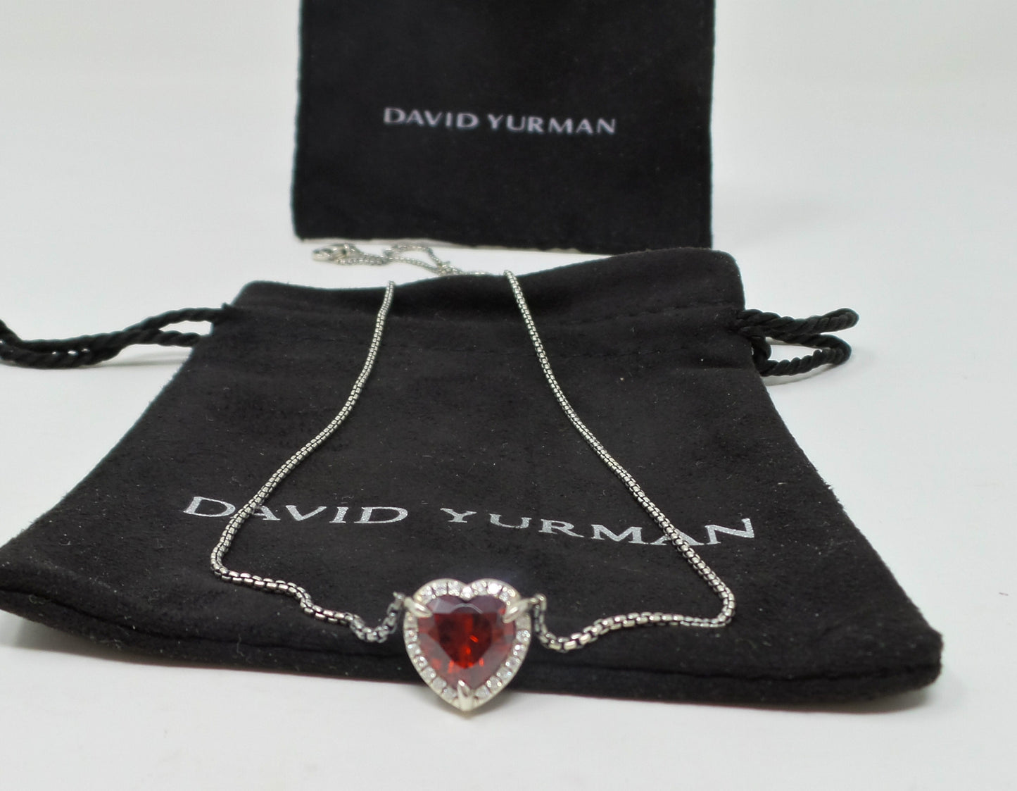 Chatelaine Necklace With Garnet Heart Pendant Sterling Silver