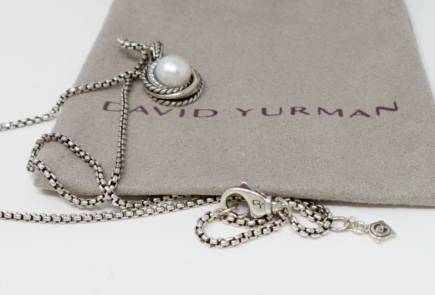 Sterling Silver 925 Crossover Pearl Necklace With 17" Inch Baby Box Chain