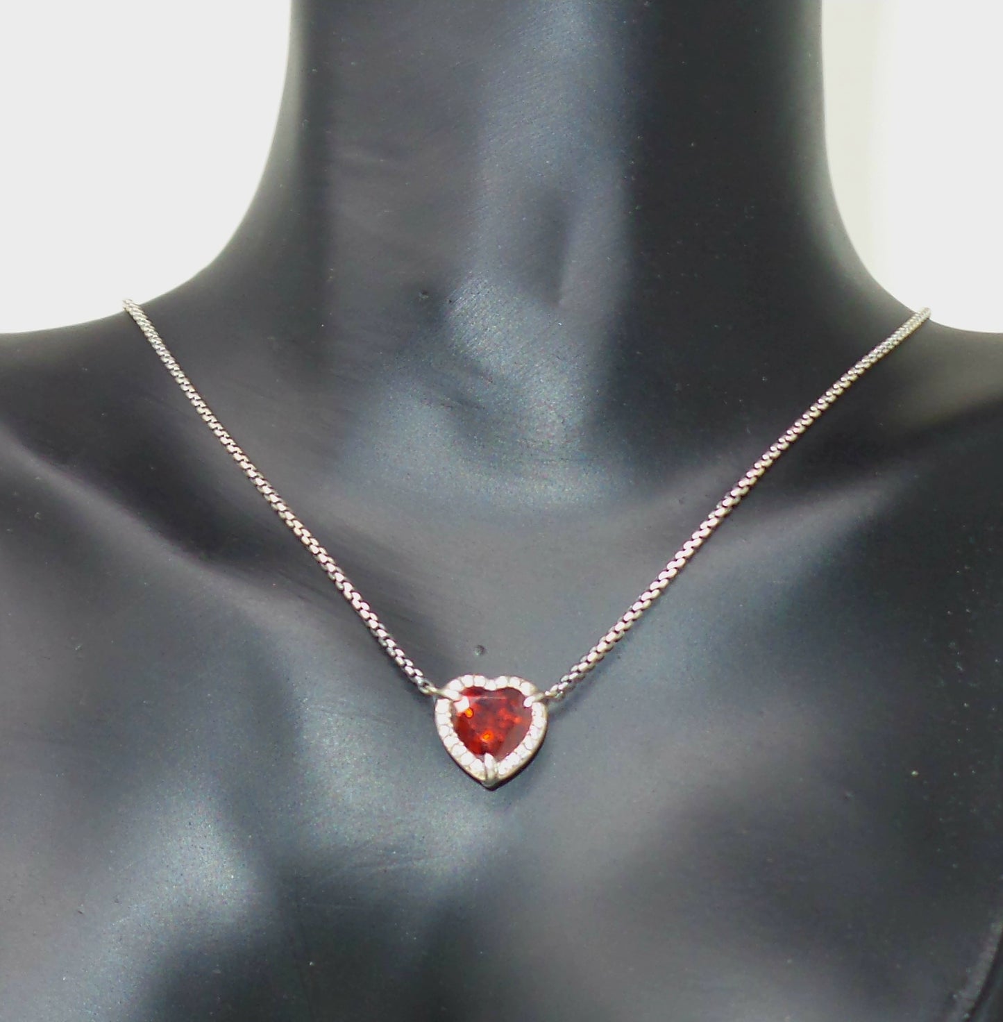 Chatelaine Necklace With Garnet Heart Pendant Sterling Silver